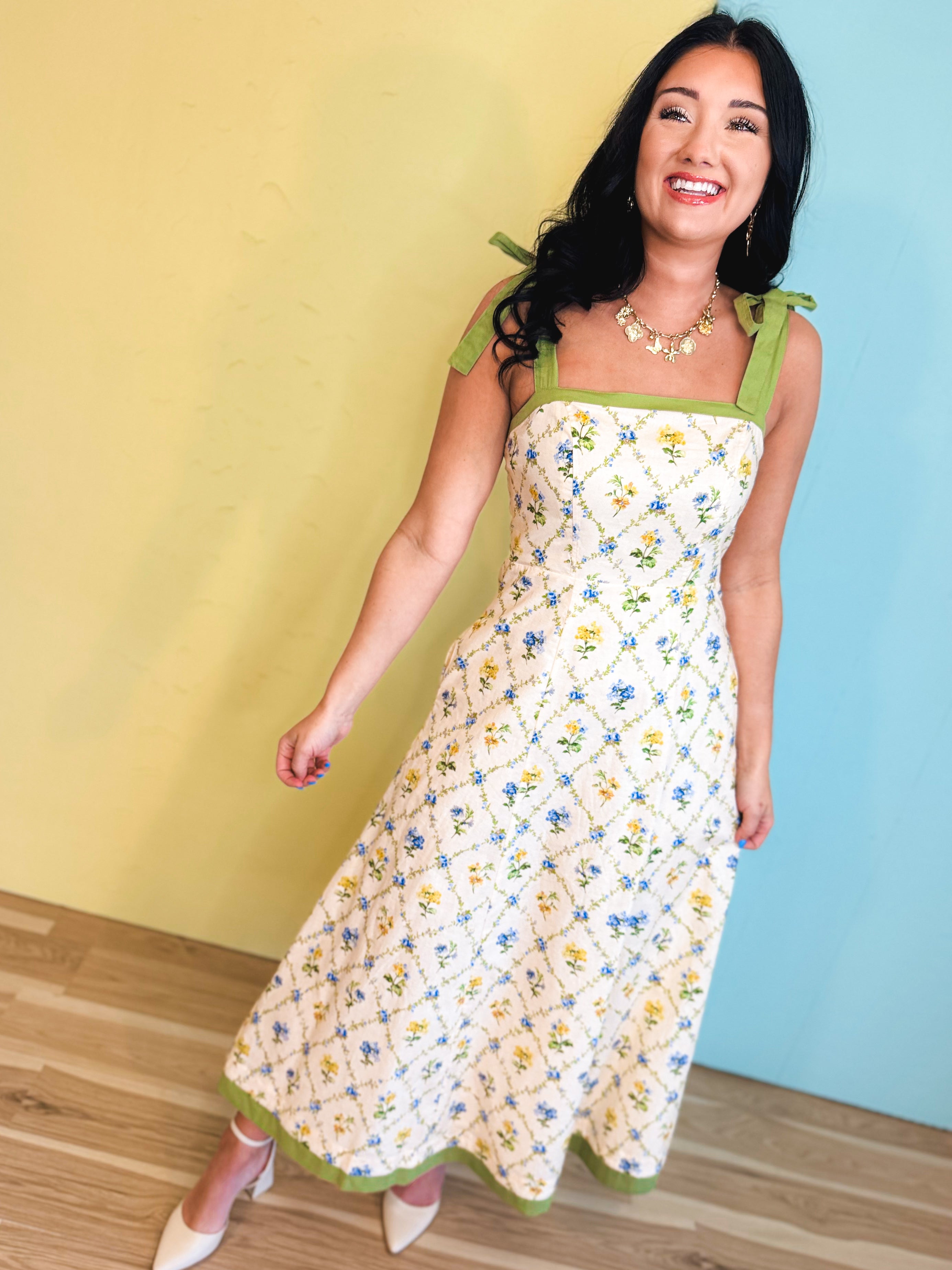 Contrast Tie Floral Maxi Dress - Wildflower - Lace and Grace Boutique
