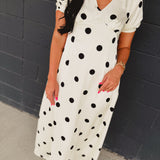 Polka Dot Puff Sleeve Maxi Dress - Cream/Black - Lace and Grace Boutique
