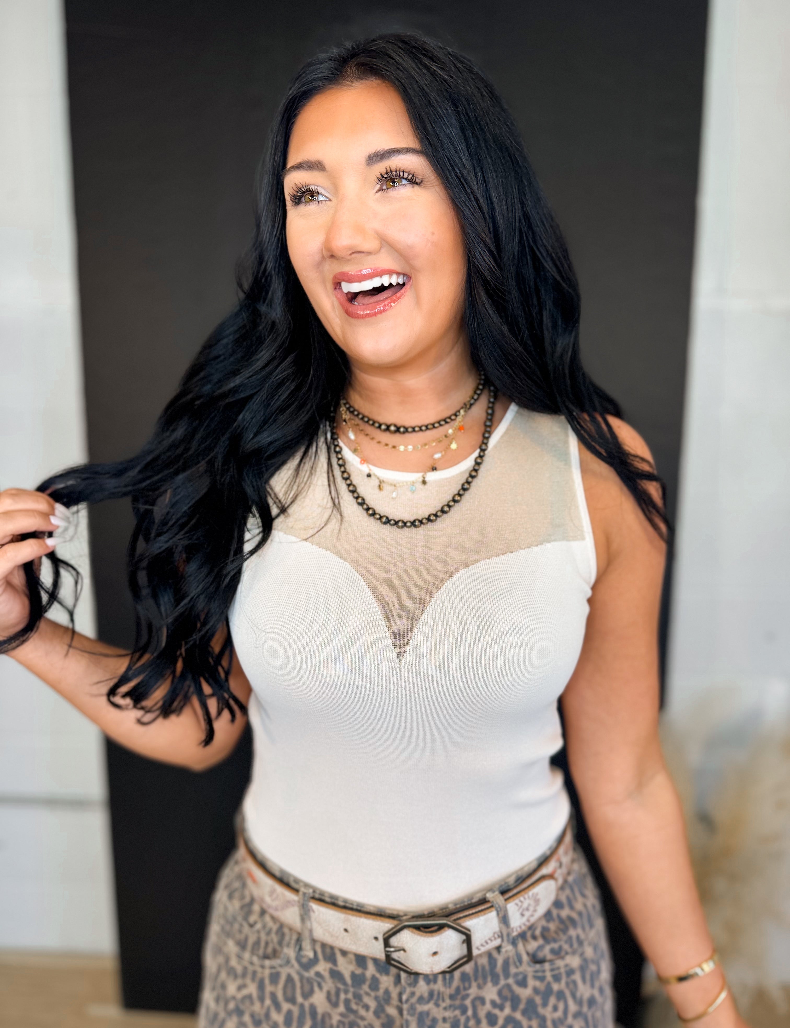 Sweetheart Neck Knit Tank Top - Shell - Lace and Grace Boutique