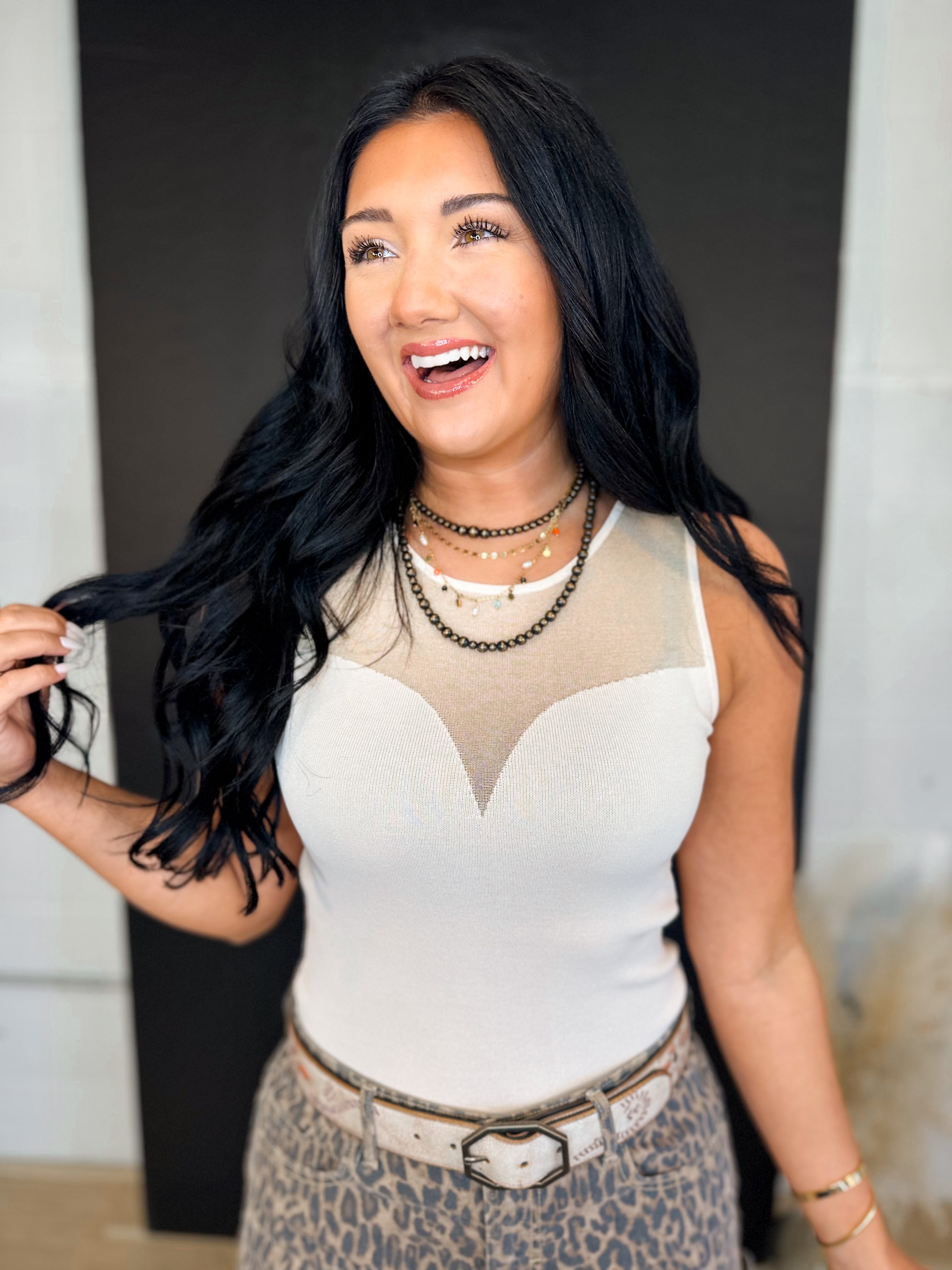 Sweetheart Neck Knit Tank Top - Shell - Lace and Grace Boutique
