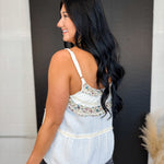POL Floral Lace Patch Vintage Tank Top - Off White - Lace and Grace Boutique