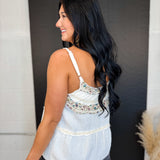 POL Floral Lace Patch Vintage Tank Top - Off White - Lace and Grace Boutique
