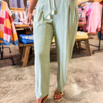 Waist Belted Barrel Leg Loose Pants - Soft Olive - Lace and Grace Boutique