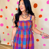 Multicolor Plaid Midi Dress - Navy Combo
