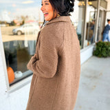 Oversized Button Detail Boucle Long Coat - Chestnut