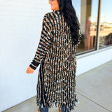 Metallic Mixed Fringe Hem Sweater Cardigan - Black Multi