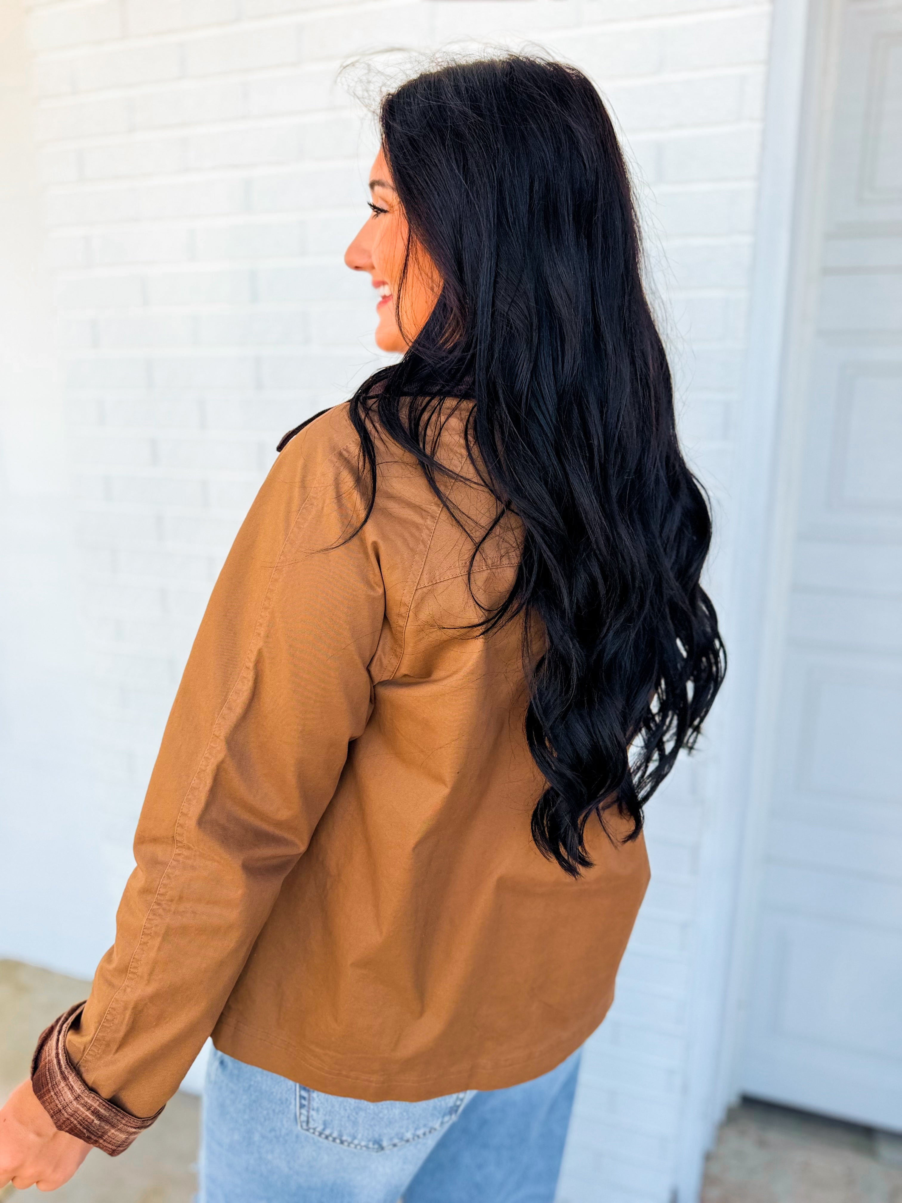 Toggle Zip Up Barn Jacket - Earthy Bark - Lace and Grace Boutique