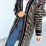 Metallic Mixed Fringe Hem Sweater Cardigan - Black Multi