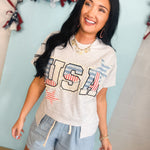 Simply Southern USA Patch Top - Light Heather - Lace and Grace Boutique