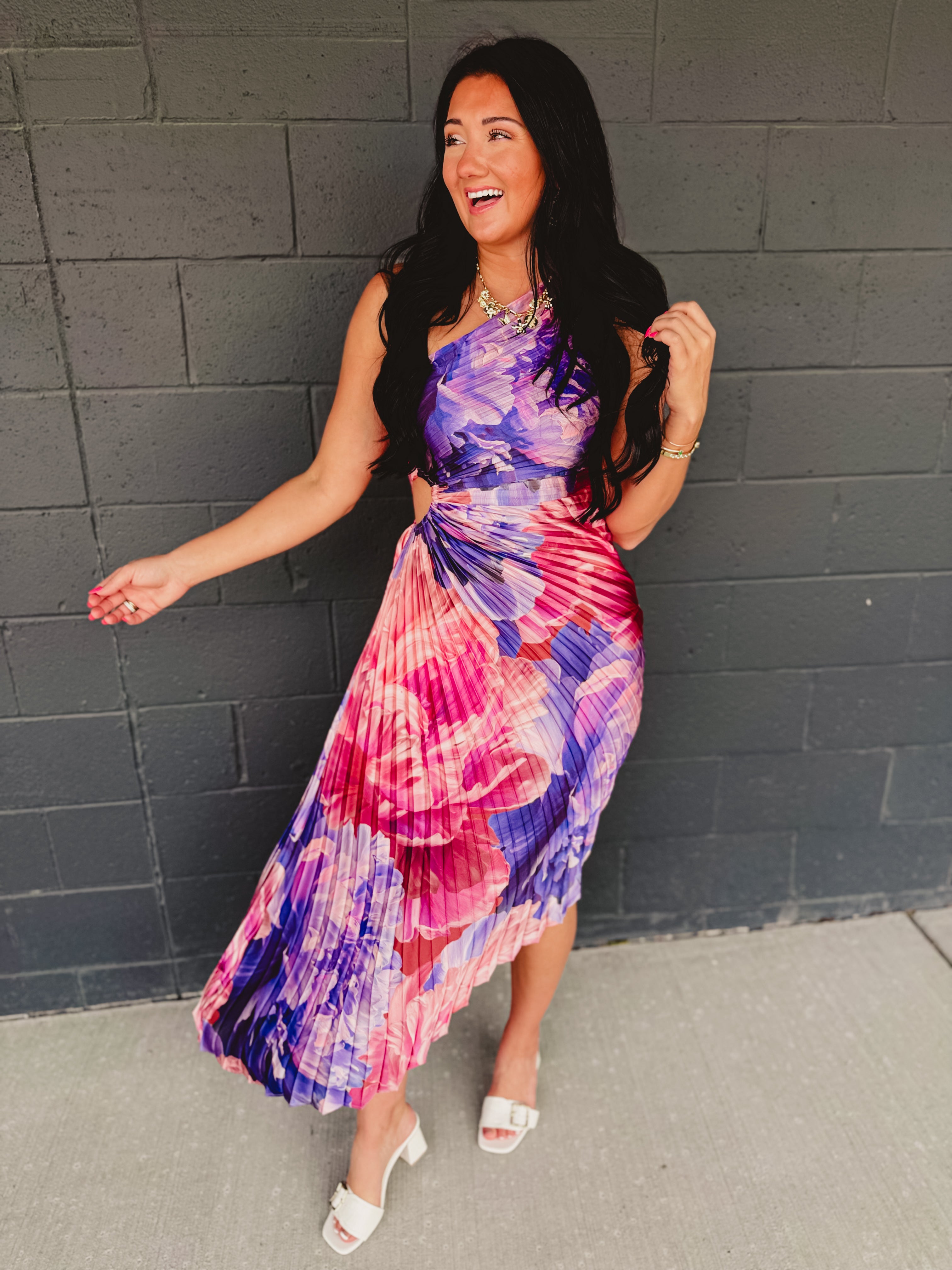 One Shoulder Asymmetrical Pleated Maxi Dress - Lilac Rose - Lace and Grace Boutique