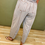 Gingham Print Barrel Fit Utility Pants - Mocha - Lace and Grace Boutique