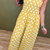 Polka Dot Print Smocked Detail Jumpsuit - Yellow - Lace and Grace Boutique
