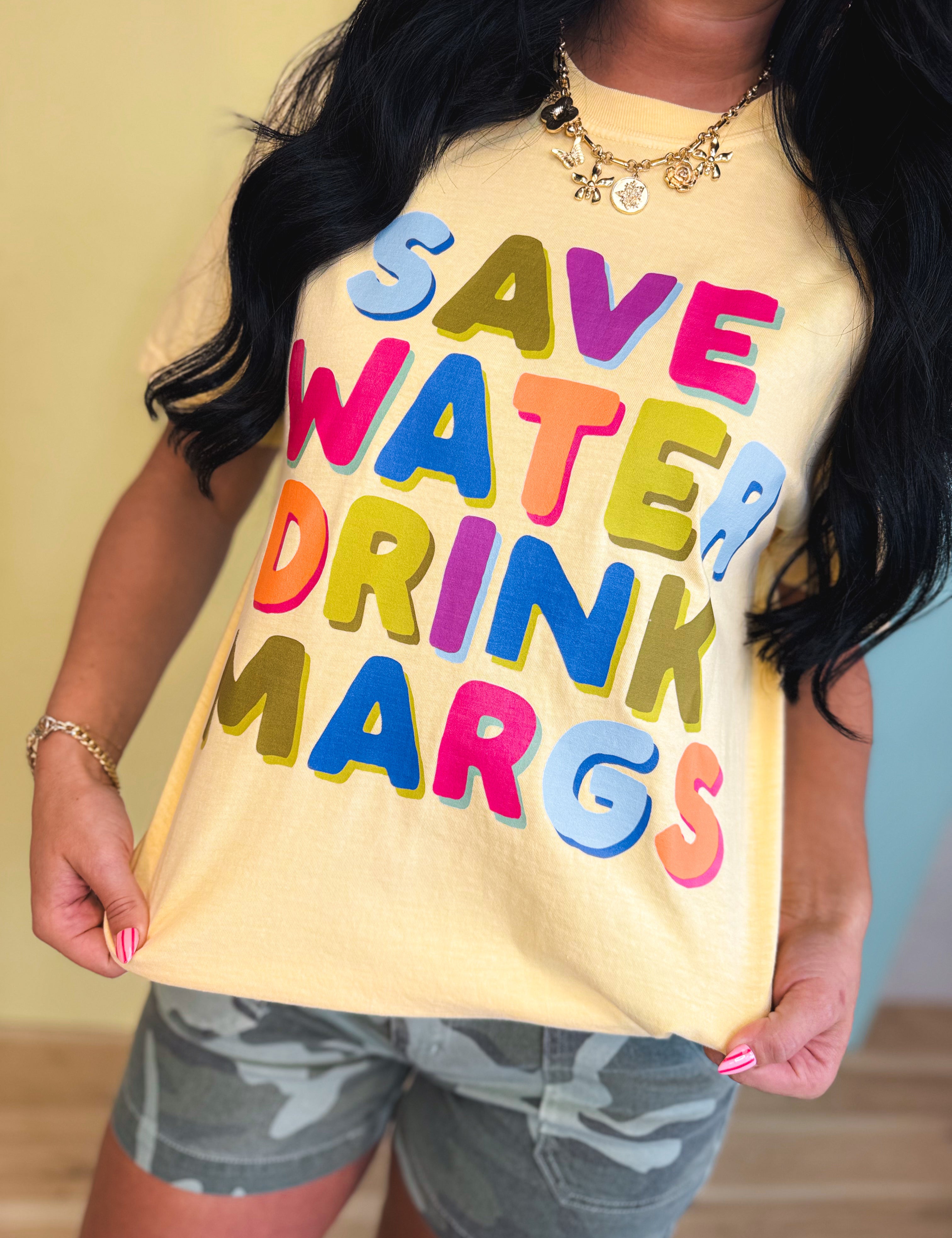 Save Water Drink Margs Graphic Tee - Butter Yellow - Lace and Grace Boutique