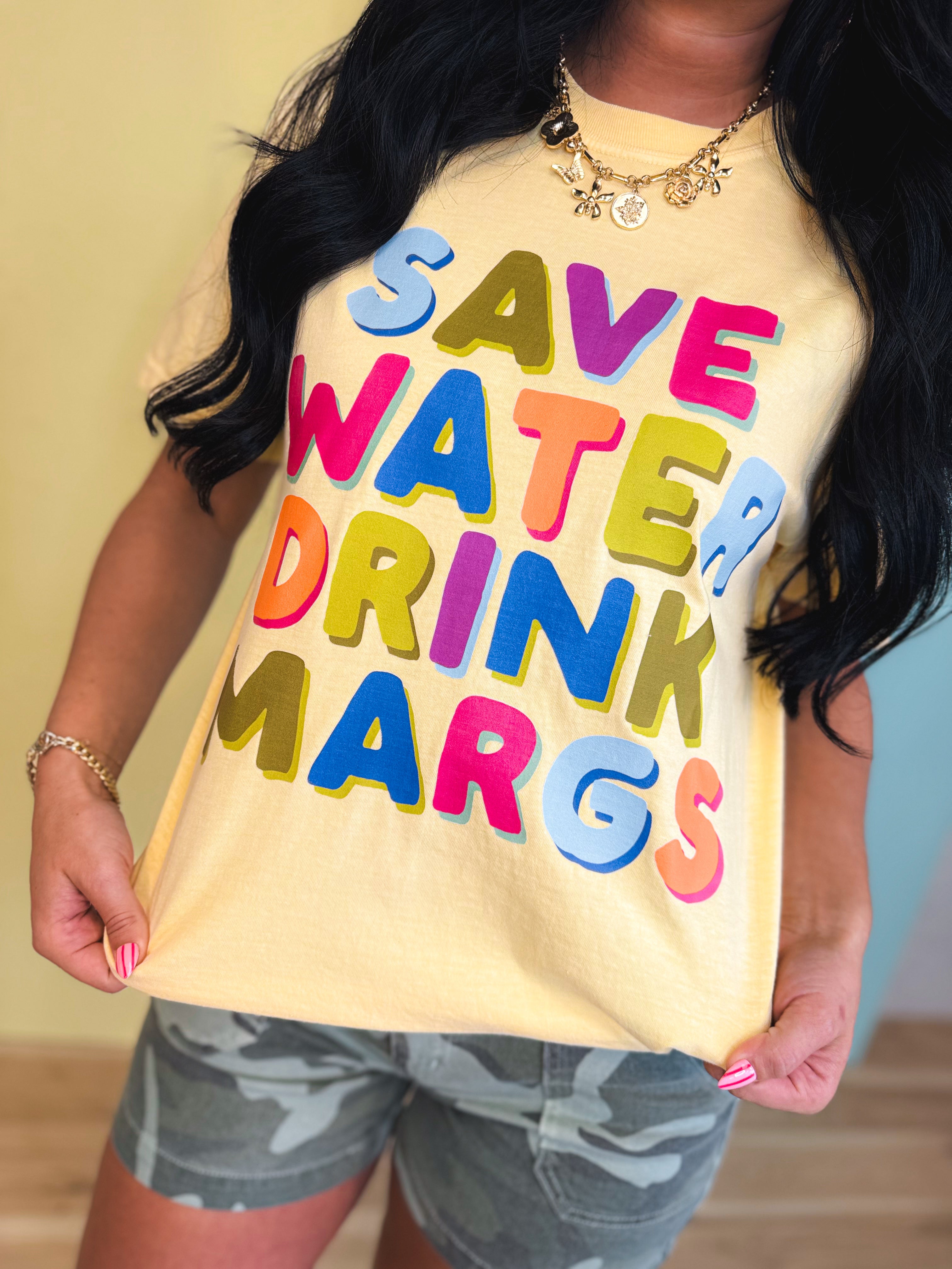 Save Water Drink Margs Graphic Tee - Butter Yellow - Lace and Grace Boutique