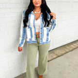 Vintage Striped Denim Jacket - Light Denim