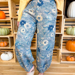 POL Vintage Wash Floral Printed Twill Pants - Navy Multi - Lace and Grace Boutique