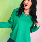 Lightweight Boat Neck Sweater - Green - Lace and Grace Boutique