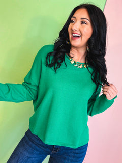 Lightweight Boat Neck Sweater - Green - Lace and Grace Boutique