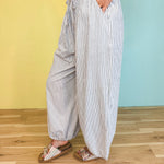 Striped Balloon Wide Leg Pants - White/Black - Lace and Grace Boutique