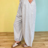 Striped Balloon Wide Leg Pants - White/Black - Lace and Grace Boutique