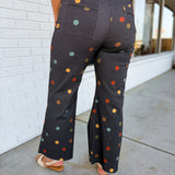 Pastel Polka Dot Cropped Wide Leg Jean - Charcoal Multi