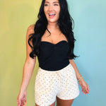 Polka Dot Drawstring Shorts - Cream/Black - Lace and Grace Boutique