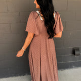 Flutter Sleeve Polka Dot Midi Dress - Latte