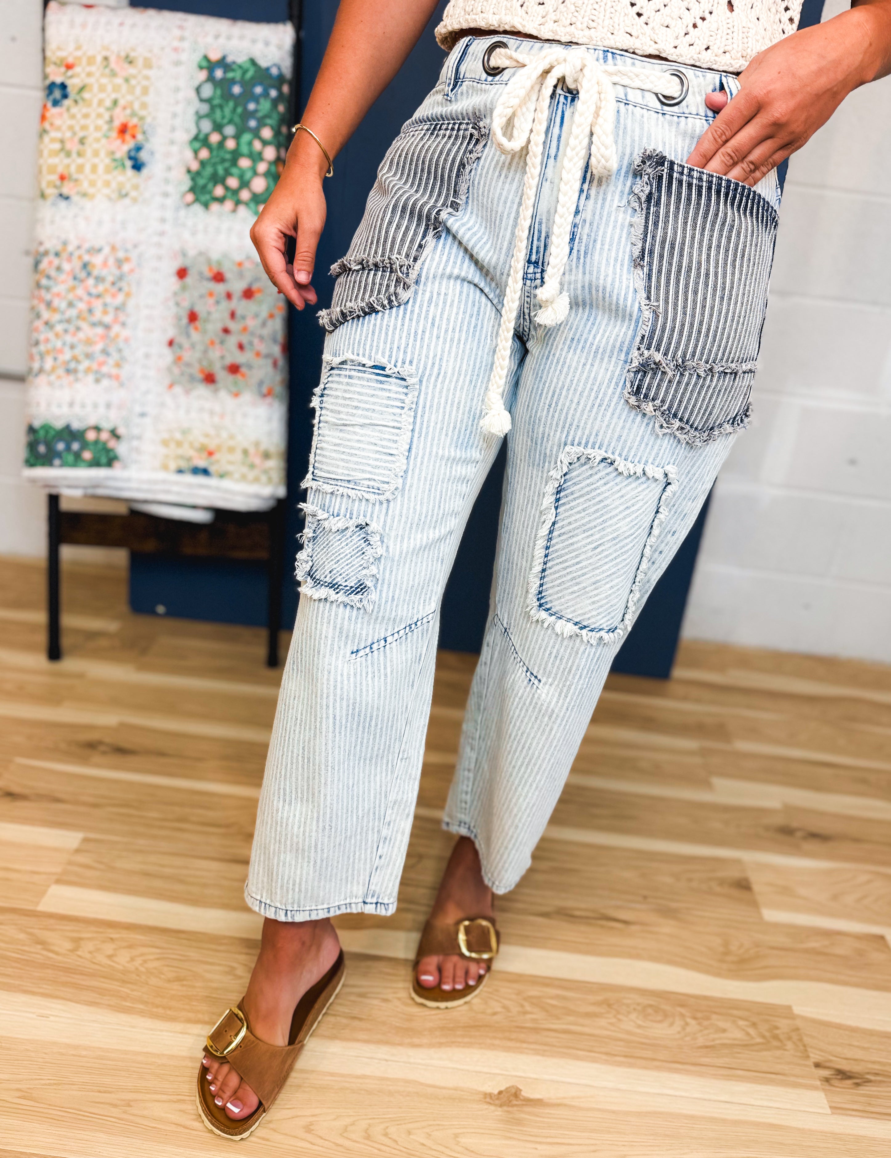 Oli & Hali Multi Striped Pants - Blue Multi - Lace and Grace Boutique