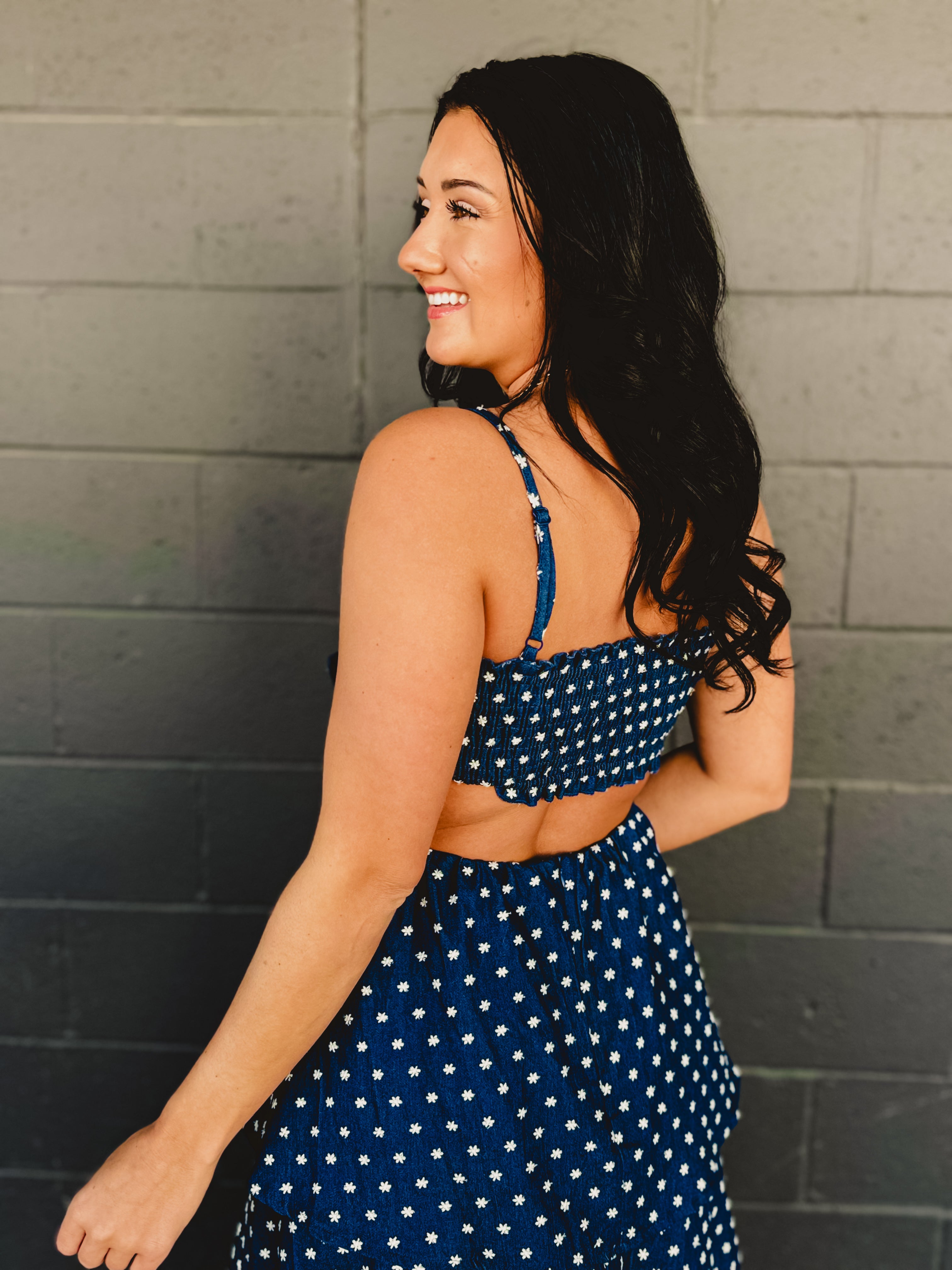 Denim Floral Embroidered Tiered Flare Maxi Dress - Lace and Grace Boutique