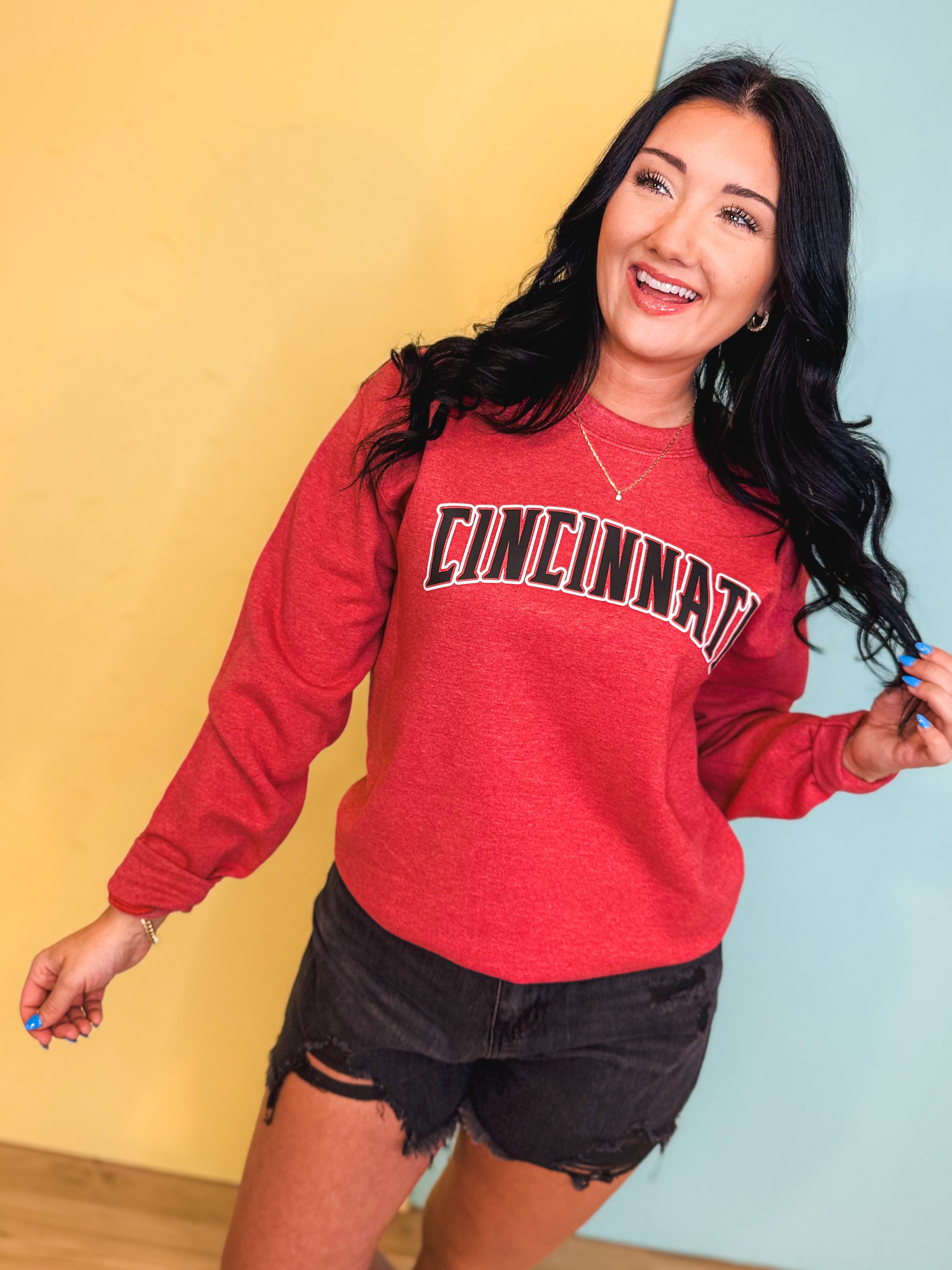 Cincinnati Sweatshirt - Heather Red - Lace and Grace Boutique