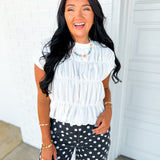 Smocked Bubble Hem Knit Top - Ivory