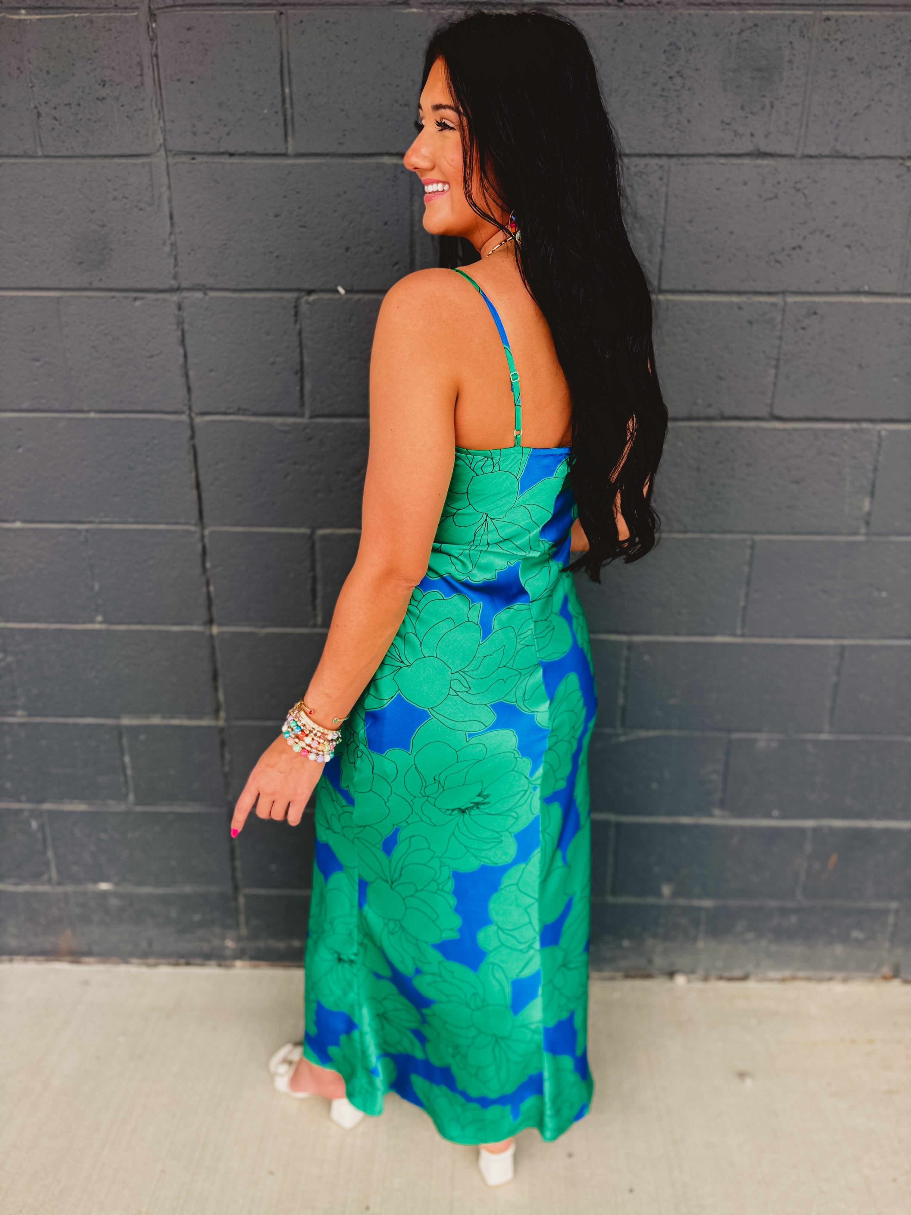 Floral Slip Maxi Dress - Blue/Green - Lace and Grace Boutique