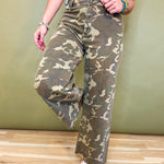Camouflage Print Stretch Wide Leg Pants - Lace and Grace Boutique
