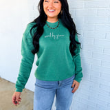 Saved By Grace Embroidered Sweatshirt - Heather Forest