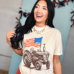 American Flag Tractor Graphic Tee - Ivory - Lace and Grace Boutique