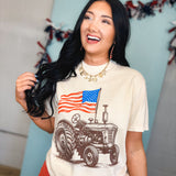 American Flag Tractor Graphic Tee - Ivory - Lace and Grace Boutique