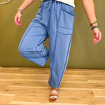 Mineral Wash Barrel Fit Utility Knit Pants - Midnight - Lace and Grace Boutique