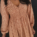 Smocked Button Down Long Sleeve Maxi Dress - Clay - Lace and Grace Boutique