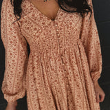 Smocked Button Down Long Sleeve Maxi Dress - Clay - Lace and Grace Boutique