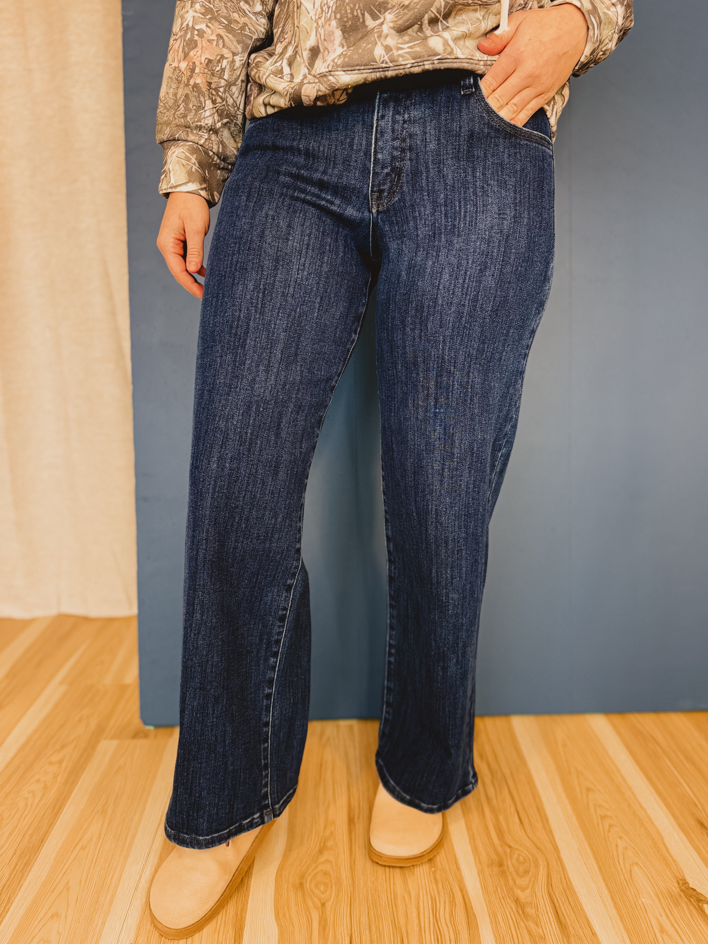 KanCan High Rise Wide Leg Jean - Dark Denim - Lace and Grace Boutique