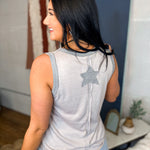 POL Star Patches V-Neck Tank Top - Pearl Grey - Lace and Grace Boutique