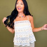 POL Crochet Lace Sheer Tank Top - Natural