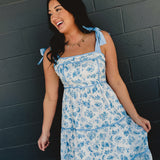 Floral Print Contrast Detail Midi Dress - Light Blue - Lace and Grace Boutique