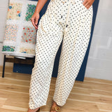 Linen Blend Polka Dot Barrel Leg Pants - Cream - Lace and Grace Boutique