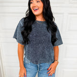 POL Vintage Wash Thermal Knit Top - Indigo