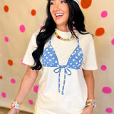 Polka Dot Bikini Top Graphic Tee - Ivory