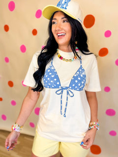 Polka Dot Bikini Top Graphic Tee - Ivory - Lace and Grace Boutique
