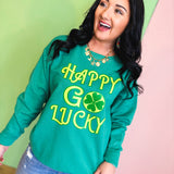 Happy Go Lucky Sweatshirt - Green - Lace and Grace Boutique