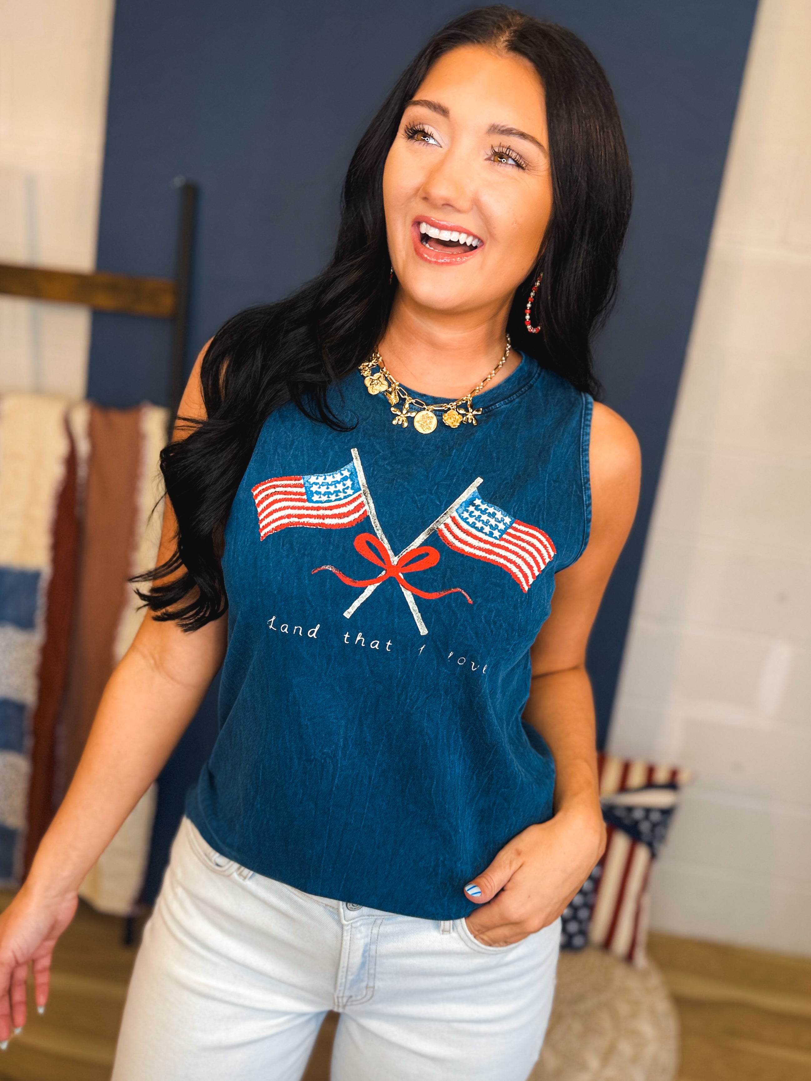 Land That I Love Mineral Washed Tank Top - Navy - Lace and Grace Boutique