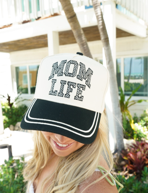 Checkered Mom Life Trucker Hat - Vintage Black - Lace and Grace Boutique